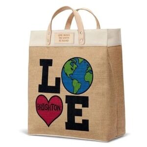 Brighton Love the Earth Tote Bag Jute Canvas Eco Friendly Earth Day Gift